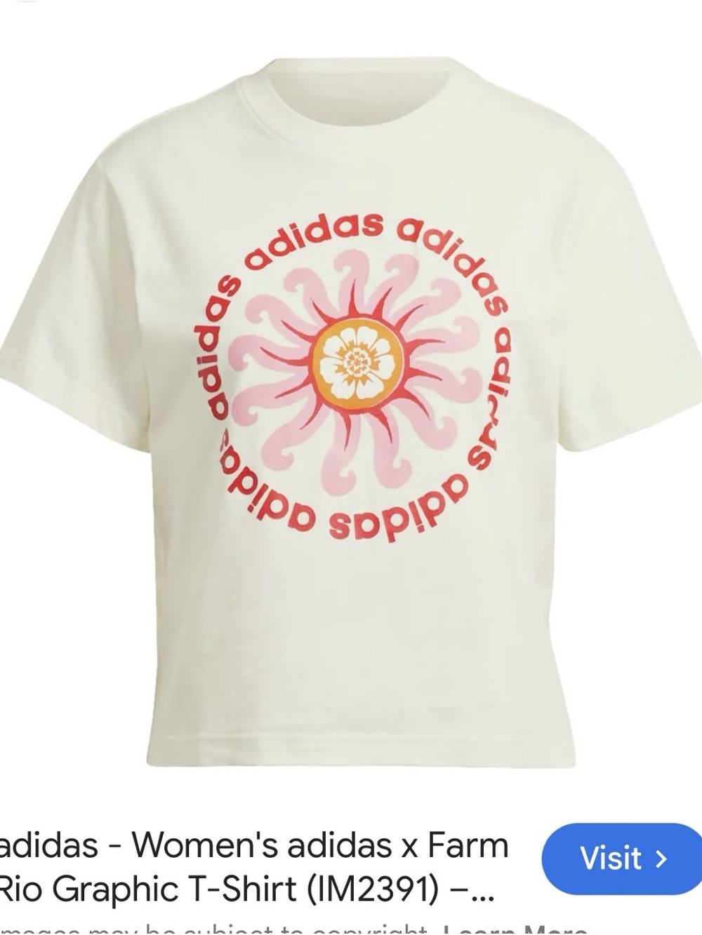 Adidas Women's Cream Tee with Pink & Orange Sun Graphic
Pac Sun/Farm Rio